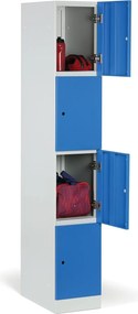 Šatníková skrinka S1 s úložnými boxmi, 4 boxy, 1850 x 300 x 500 mm, otočný zámok, tmavosivé dvere