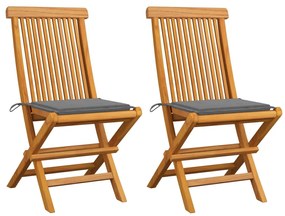 vidaXL Záhradné stoličky, sivé podložky 2 ks, tíkový masív