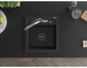 Mexen Vito, 1-komorový granitový drez 520x490x210 mm, drezová batéria Duo, čierna-zlatá metalíza, 6503-75-671701-07-B