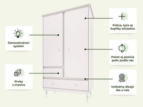 Detská šatníková skriňa so šuplíkmi, šatníkovou tyčou a policami BABUSHKA biela