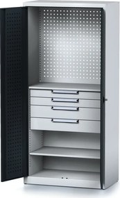 Dielenská skriňa MECHANIC, 1950x920x500 mm, 2 police, 4 zásuvky grafitové dvere