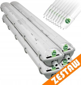 Sada 4 hermetických LED svietidiel na plátno 120 cm + 8 žiariviek G13 18 W