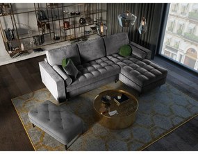 Tmavosivá zamatová rozkladacia rohová pohovka Milo Casa Santo, pravý roh