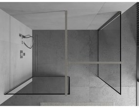 Mexen Kioto, 2-stenová sprchová zástena Walk-In 100 x 100 cm, 8mm číre sklo čierny vzor, brúsená oceľ profil, 800-100-202-97-70-100