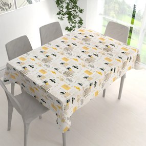 Biante Detský bavlnený obdĺžnikový obrus Sandra SA-672 Žlté a sivohnedé autá v meste na bielom 50x100 cm