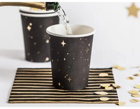 KPP27-010-EU1 Party Deco Papierové poháre - Hviezdna obloha - čierne 260ml