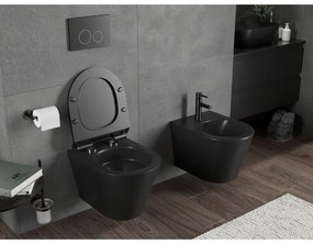 Mexen Rico, závesná WC misa 490x360x370 mm, Rimless Tornádo + WC sedadlo z duroplastu, čierna matná, 30720185T