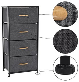 Komoda PALMERA s látkovými zásuvkami, čierna