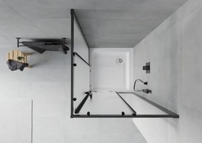 Mexen Rio, štvorcový sprchovací kút s posuvnými dverami 70(dvere) x 70(dvere) x 190 cm, 6mm sklo námraza, čierny profil + biela sprchová vanička RIO, 860-070-070-70-30-4510