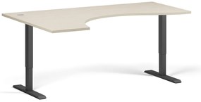Ergonomický výškovo nastaviteľný stôl, 180x120 cm, 2 motory, L/P, čierna podnož, breza