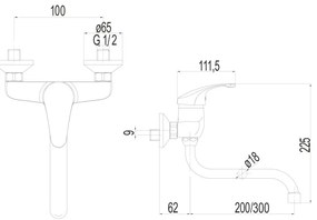 Mereo Mereo, Drezová nástenná batéria, Sonáta, s ramienkom rúrkovým pr. 18 mm - 200 mm, chróm, MER-CB301A01N