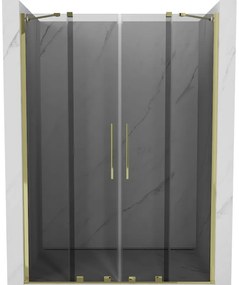 Mexen Velar Duo, posuvné sprchové dvere do otvoru 150 cm, 8mm šedé sklo, zlatá lesklá, 871-150-000-42-50