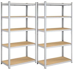 Regály s vysokou nosnosťou, sada 2 ks, oceľový rám, strieborná farba