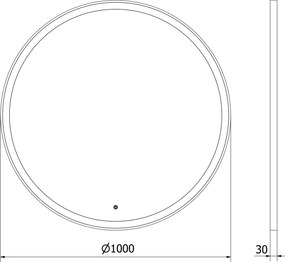 Mexen Esso, okrúhle LED podsvietené kúpeľňové zrkadlo 100 cm, 6000K, vykurovacia podložka proti zahmlievaniu, čierny rám, 9825-100-100-611-70