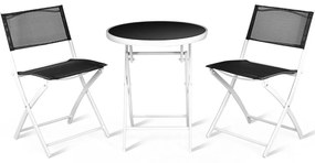 Terasový nábytok, skladací, čierny | 2 stoličky + stôl