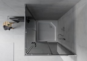 Mexen Rio, štvorcový sprchovací kút s posuvnými dverami 90 x 90 cm, 6mm šedé sklo, chrómový profil + biela vysoká vanička Rio, 860-090-090-01-40-4510