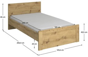 Kondela Posteľ, 120x200, dub artisan, AIRON