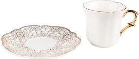Biela porcelánová šálka so vzorovanou tanierikom Cuppie - Ø 12*7 / 95 ml