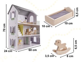 Drevený domček pre bábiky 70 cm WOODEN DOLLHOUSE