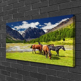 Obraz Canvas Hory stromy kone zvieratá 120x60 cm