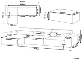 3-miestna modulárna rohová pohovka s taburetom pravostranná sivá HELLNAR Beliani
