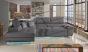 Rohová sedačka Alvin LED, Dostupné poťahy: Ekokoža Soft 011 (čierna) + Lux 06 + Ekokoža Soft 011 (čierna), Strana: pravá