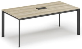 Rokovací stôl PRIMO INVITATION, 200x100 cm, dub prírodný + stolná zásuvka TYP II, čierna