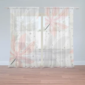 Sablio Záclony Biele a ružové listy: 2ks 150x250cm