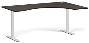 Ergonomický výškovo nastaviteľný stôl, 180x120 cm, 1 motor, L/P, biela podnož, wenge