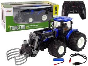 Lean Toys Modrý traktor na diaľkové ovládanie 1:24 – s lyžicou