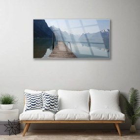 Skleneny obraz Mólo jazero hory príroda 140x70 cm