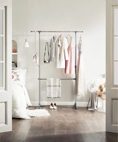 Výškovo nastaviteľný stojan na oblečenie, strieborná a sivá farba