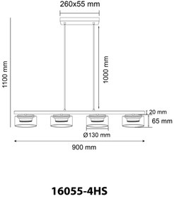 Globo 16055-4HS - LED Luster na lanku HIGGINS 4xGX53/6W/230V dymová/čierna