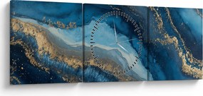 Obraz - Modrá mramorová abstrakcia (s hodinami) (90x30 cm)