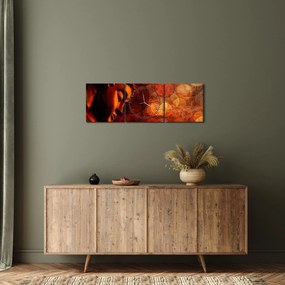 Obraz - Budha v červených tónoch (s hodinami) (90x30 cm)