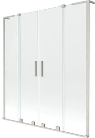 Mexen Velar L Duo, 2-krídlová posuvná vaňová zástena 140 x 150 cm, 8mm číre sklo, brúsená oceľ, 896-140-003-02-97