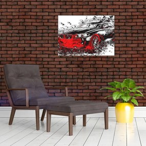 Sklenený obraz - Maľované auto v akcii (70x50 cm)
