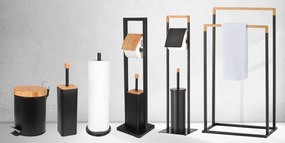 Držiak toaletného papiera s WC štetkou - čierny s bambusom