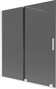 Mexen Velar, 2-krídlová posuvná vaňová zástena 150 x 150 cm, 8mm šedé sklo, biela matná, 896-150-000-41-20
