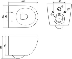 Mexen Lena, závesná toaletná misa 480x360x355 mm s pomaly padajúcim sedátkom, čierna matná - zlatý vzor, 30224078