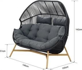 MI Dvojité ratanové kreslo HOLAND čierne