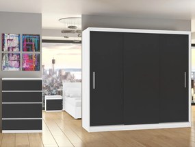 Šatníková skriňa 232 cm Belini biely mat / čierny mat s posuvnými dverami  SI SZP4/2/1W/3B/0/AL