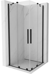Mexen Velar Duo, sprchový kút s posuvnými dverami 90(dvere) x 90(dvere) cm, 8mm číre sklo, čierny matný profil, 871-090-090-02-70