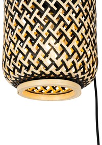 Orientálna závesná lampa bambusová s čiernou 3-svetlo - Yvonne