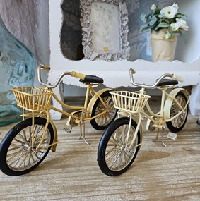 2ks béžový a žltý antik kovový retro model kolesa Womens Bike - 23*8*12 cm
