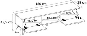 TV skrinka AVENTO Dub / čierna - čierne rukoväte, 180 cm