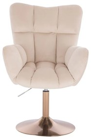 LuxuryForm DESIGN Kreslo AURORA VELUR na zlatom tanieri - krémové