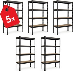 Akcia 5x Regál 180x160x50 cm profesionálny 4-policový, nosnosť 1200 kg - čierny