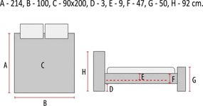 Sivá čalúnená posteľ ALESSIA 90 x 200 cm