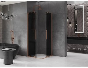 Mexen Velar Duo, sprchový kút s posuvnými dverami 80 x 80 cm, 8mm šedé sklo, medená matná, 871-080-080-42-65